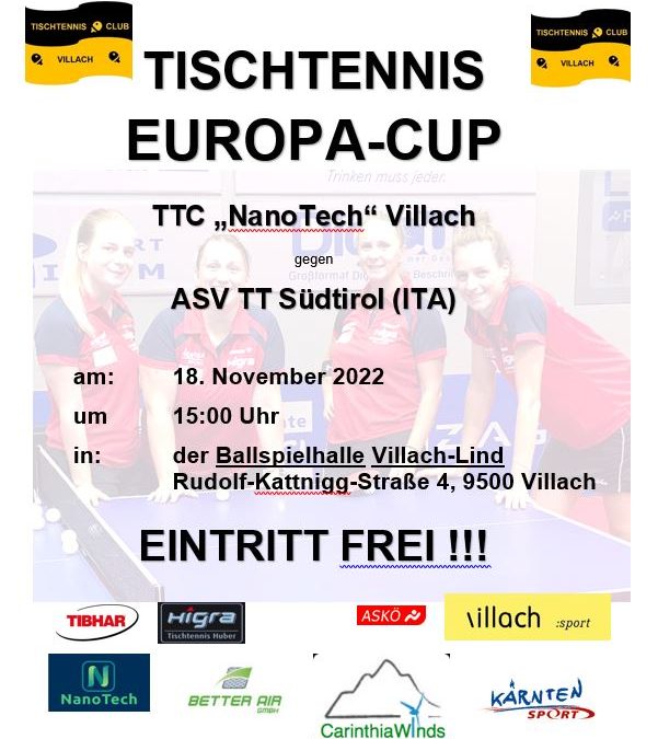 ETTU-Cup am 18.11.2022 um 15:00Uhr
